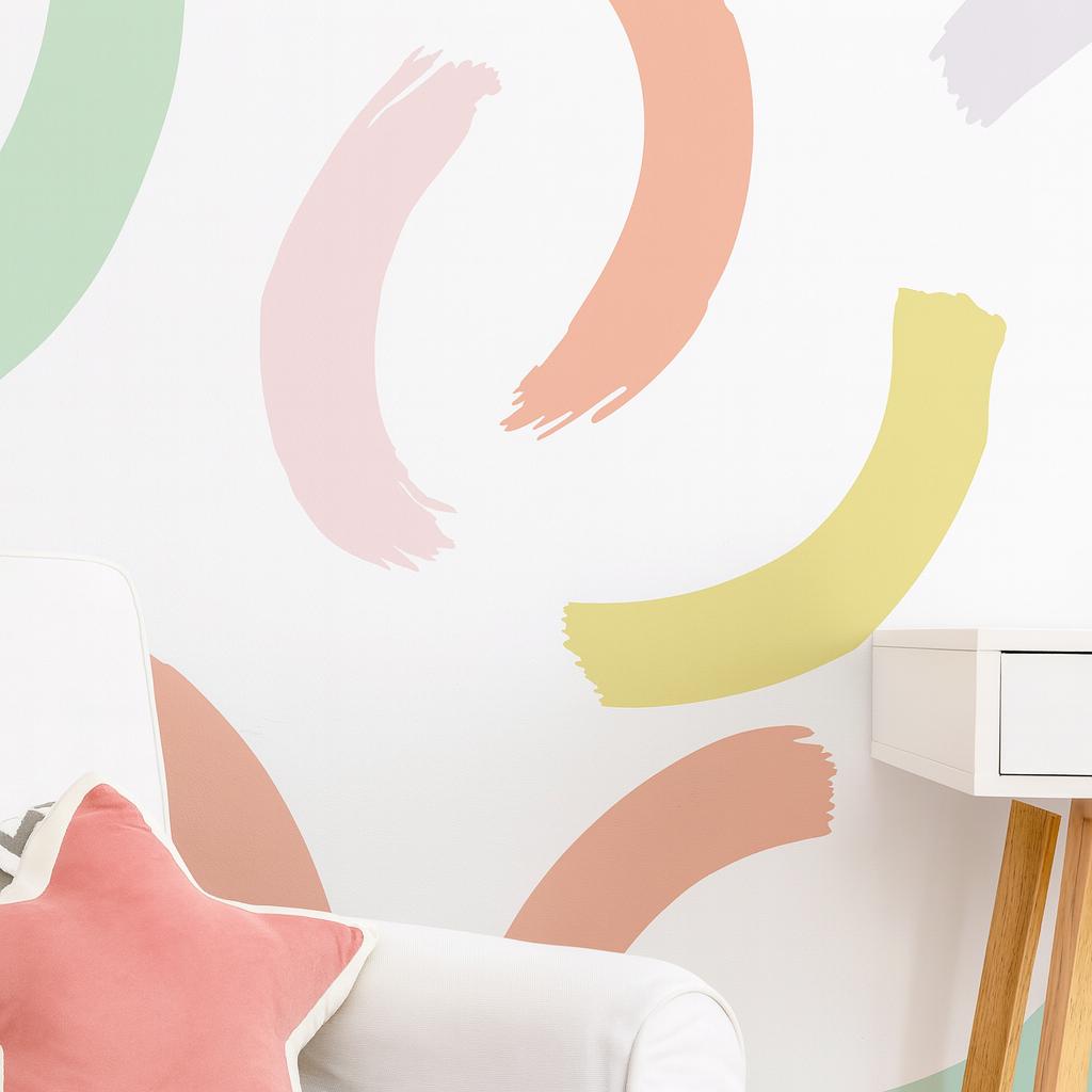 Rainbow Brush Stroke Wall Decals shown in a home interior