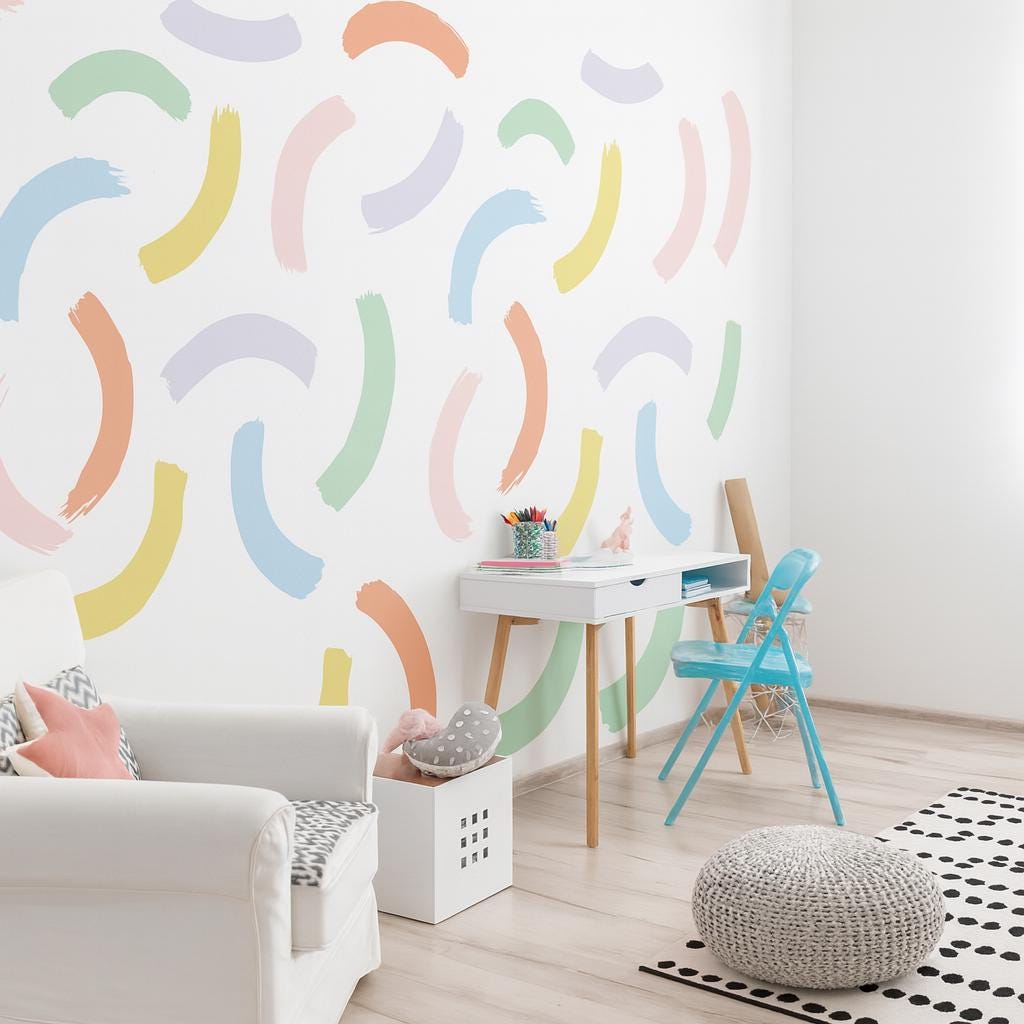 Rainbow Brush Stroke Wall Decals close-up styled detail