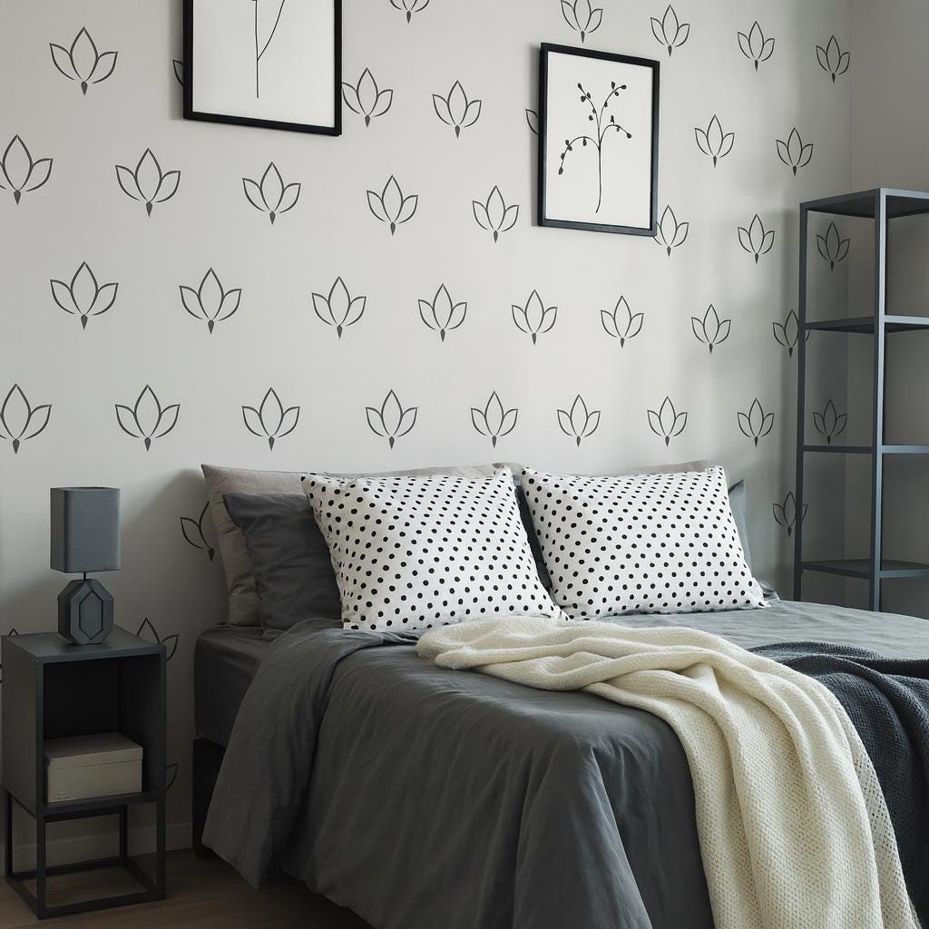 Lotus Wall Decals Set of 33 or displayed in a styled space