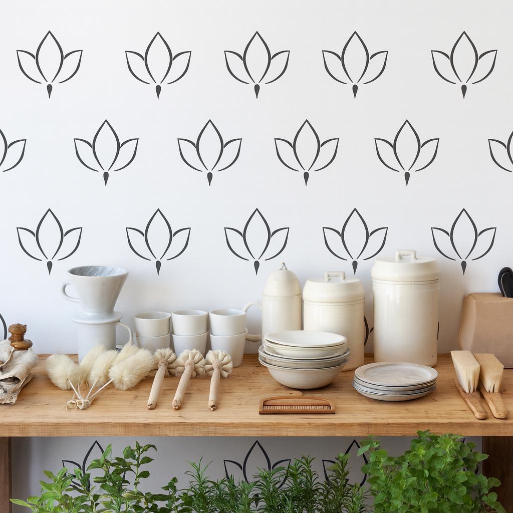 Lotus Wall Decals Set of 33 or size reference on a wall