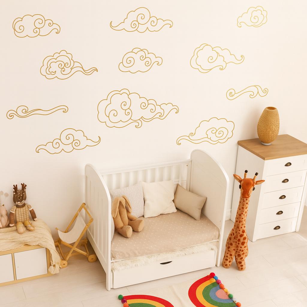 Cloud Wall Decals Set of shown in a home interior