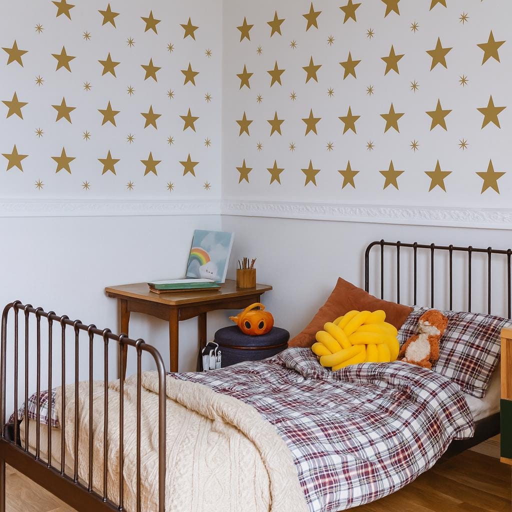 Star Wall Decals Set of 27 Big and 27 Small or 54 Big and 54 Small size reference on a wall