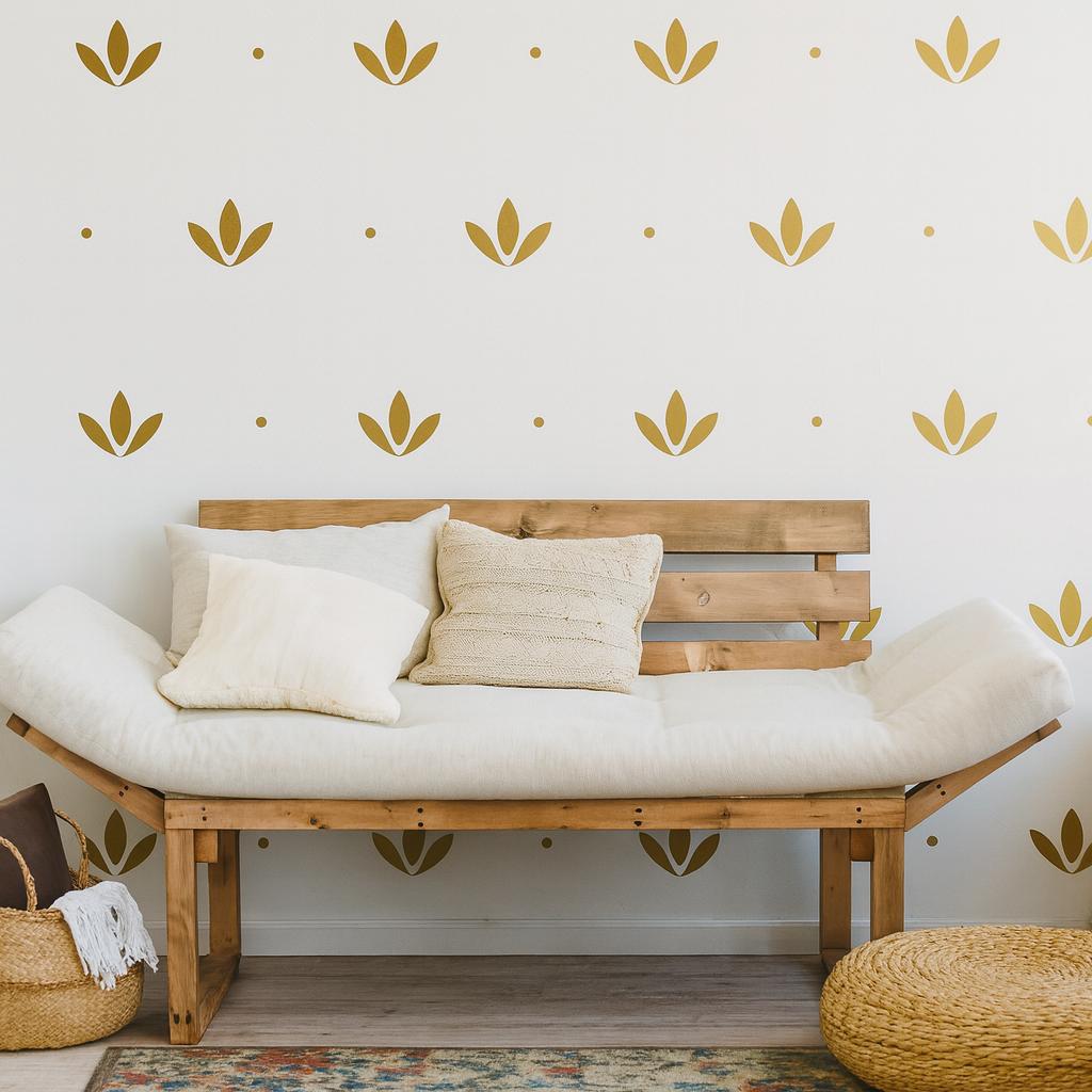 Lotus Wall Decals Set of 44 with 88 Dots or 88 with 176 Dots shown in a home interior