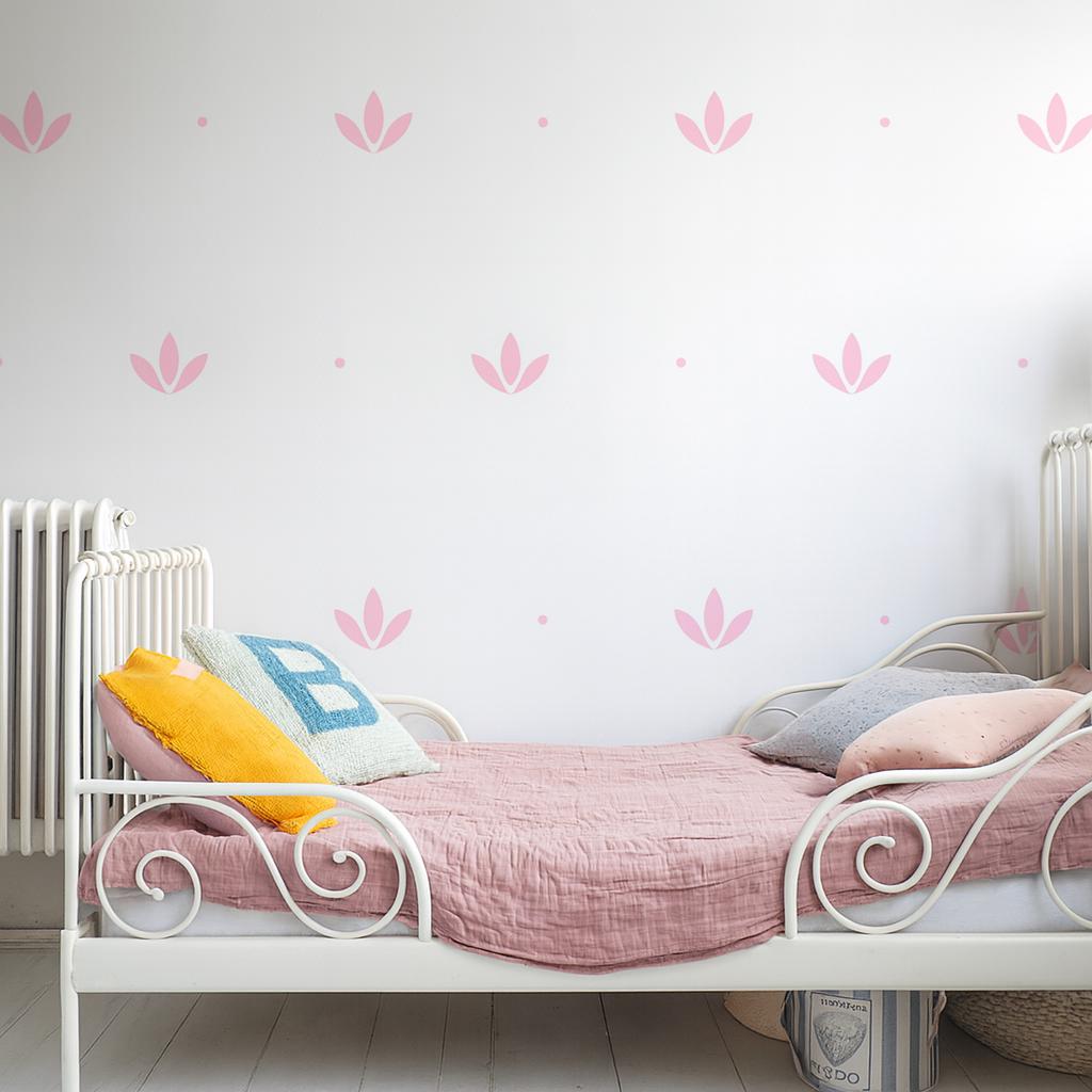 Lotus Wall Decals Set of 44 with 88 Dots or 88 with 176 Dots displayed in a styled space
