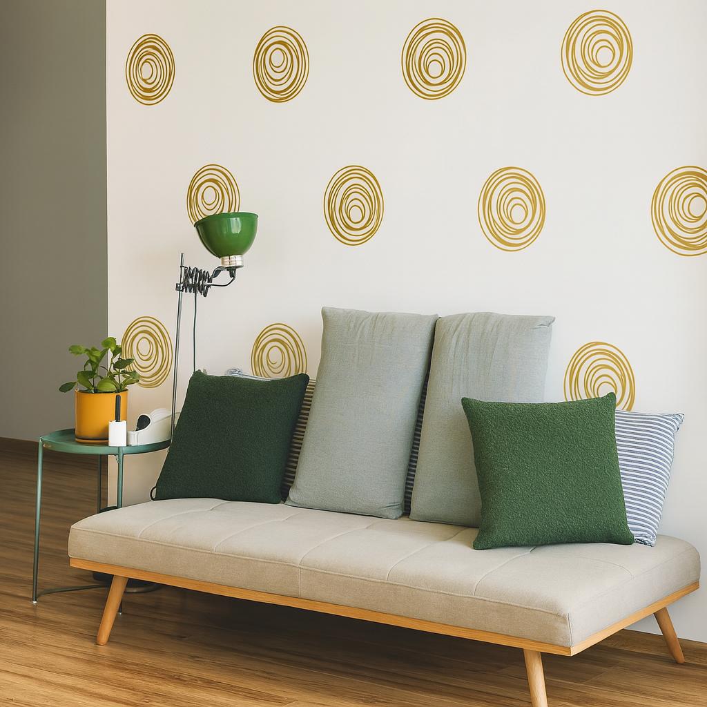 Boho Circle Wall Decals Set of 27 or styled in a room setting