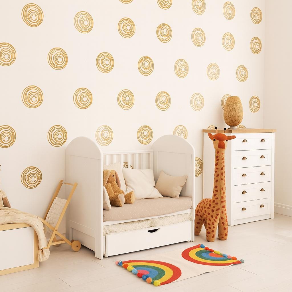 Boho Circle Wall Decals Set of 27 or shown in a home interior