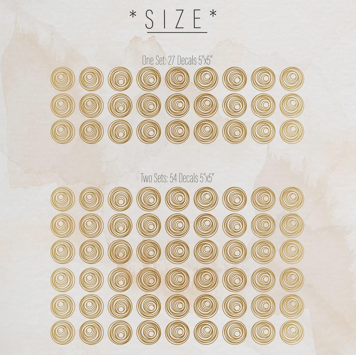 Boho Circle Wall Decals Set of 27 or size reference on a wall