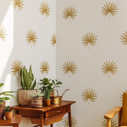 Palm Leaf Wall Decals Set of 33 or installed on a styled wall