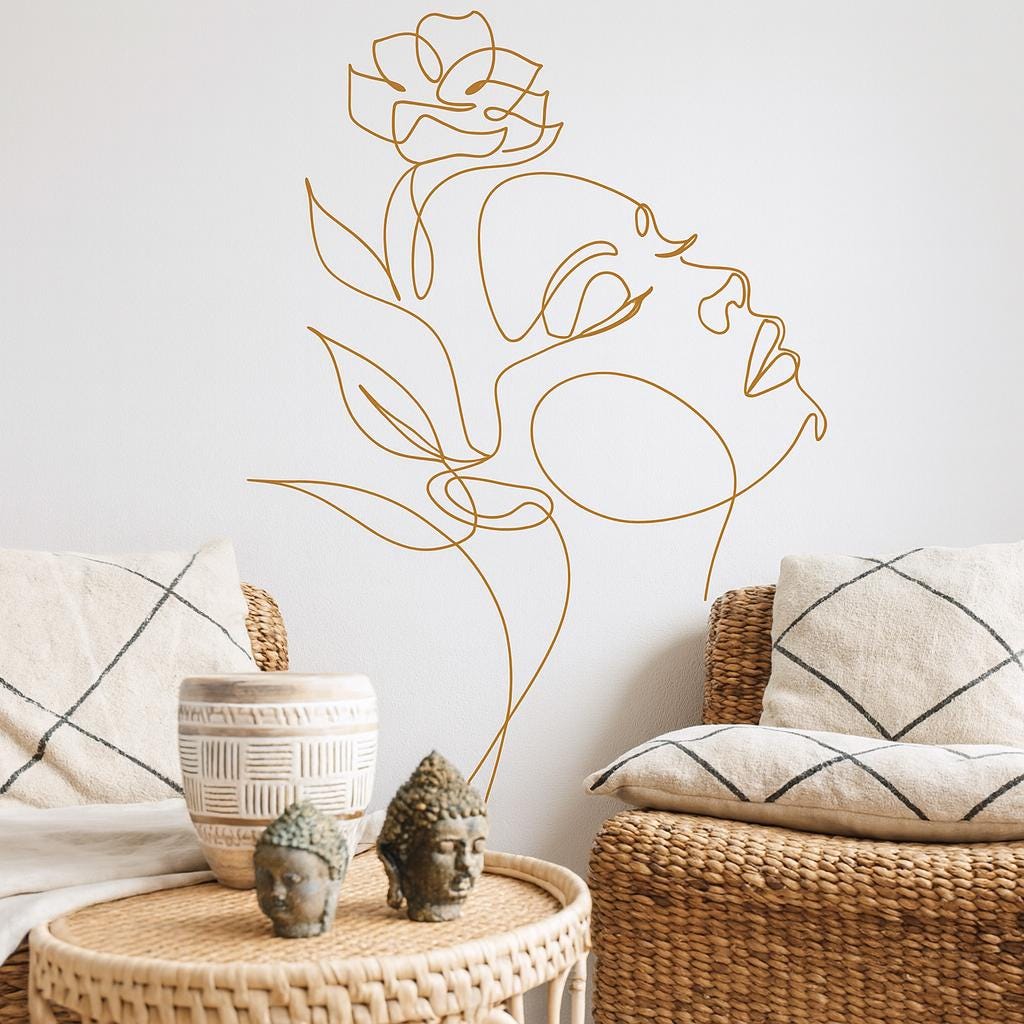 Woman Face Wall Decal installed on a styled wall