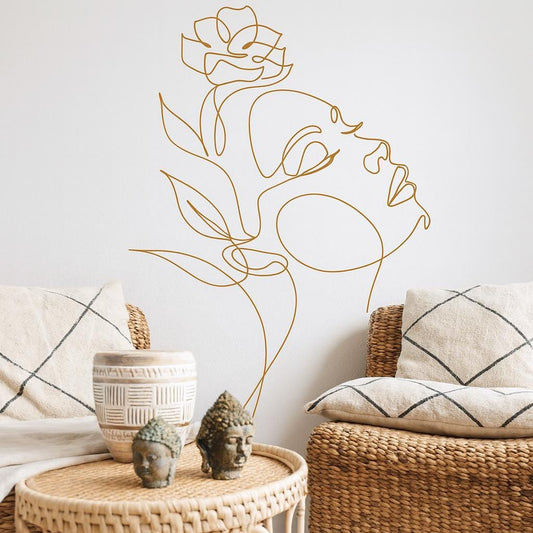 Woman Face Wall Decal installed on a styled wall