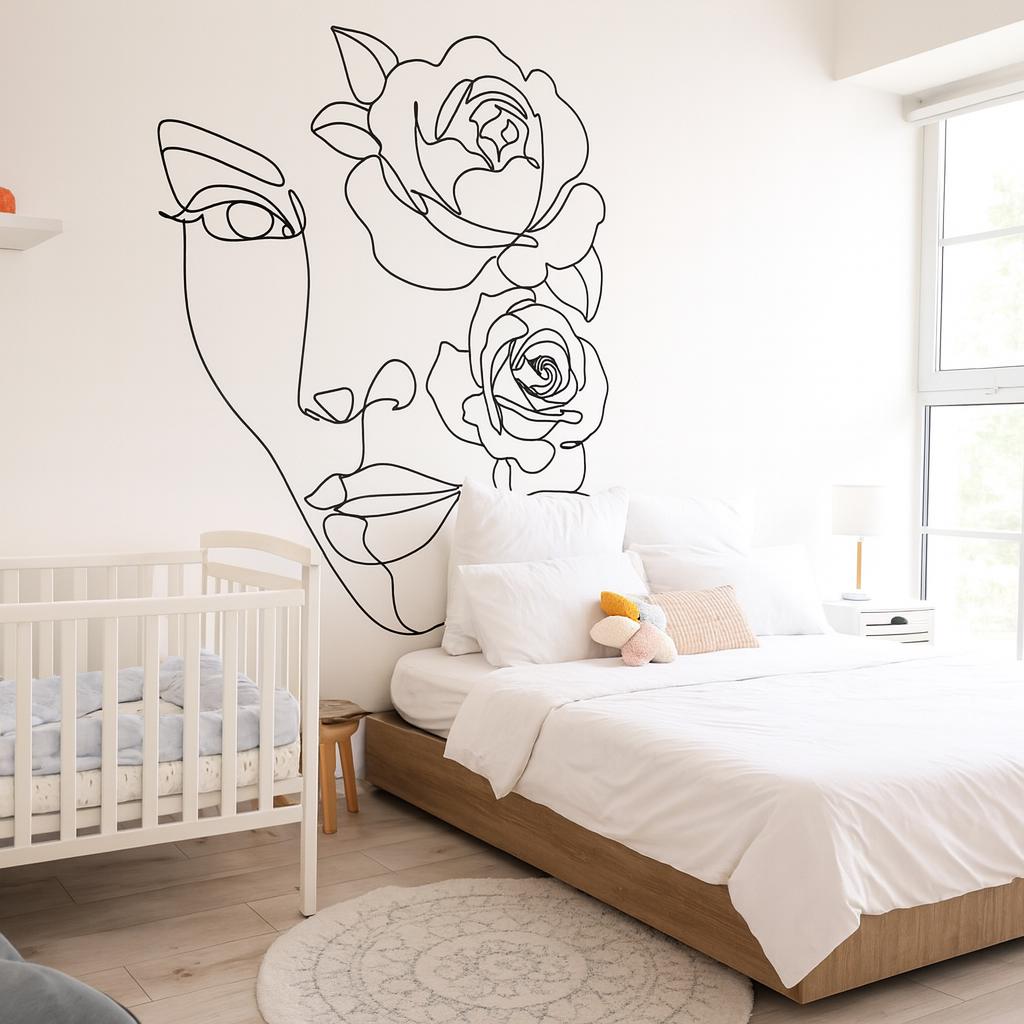 Woman Face Wall Decal styled in a room setting