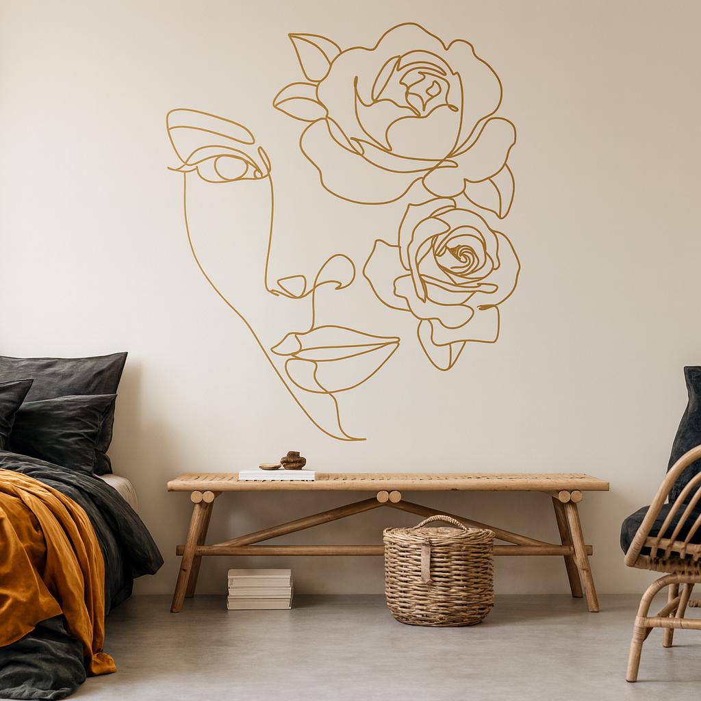Woman Face Wall Decal shown in a home interior