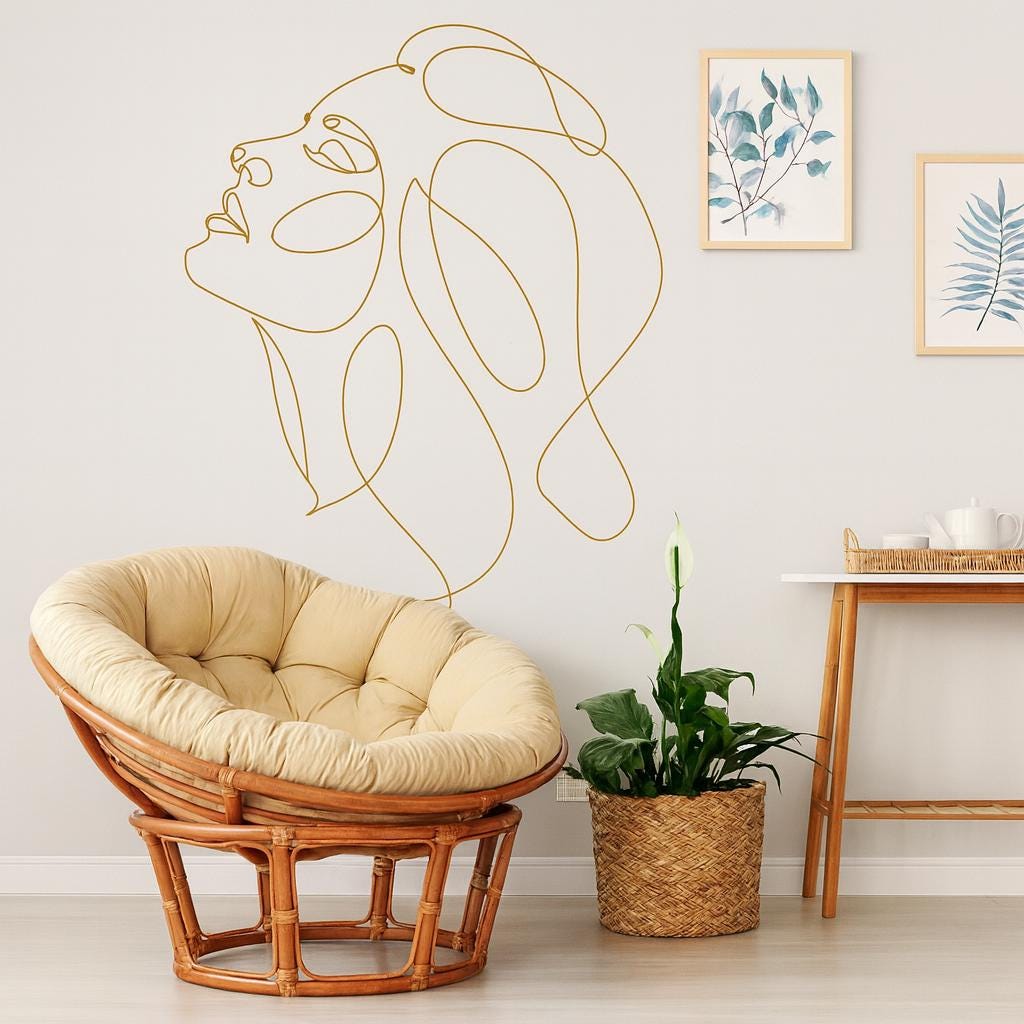 Woman Face Wall Decal arranged on a feature wall