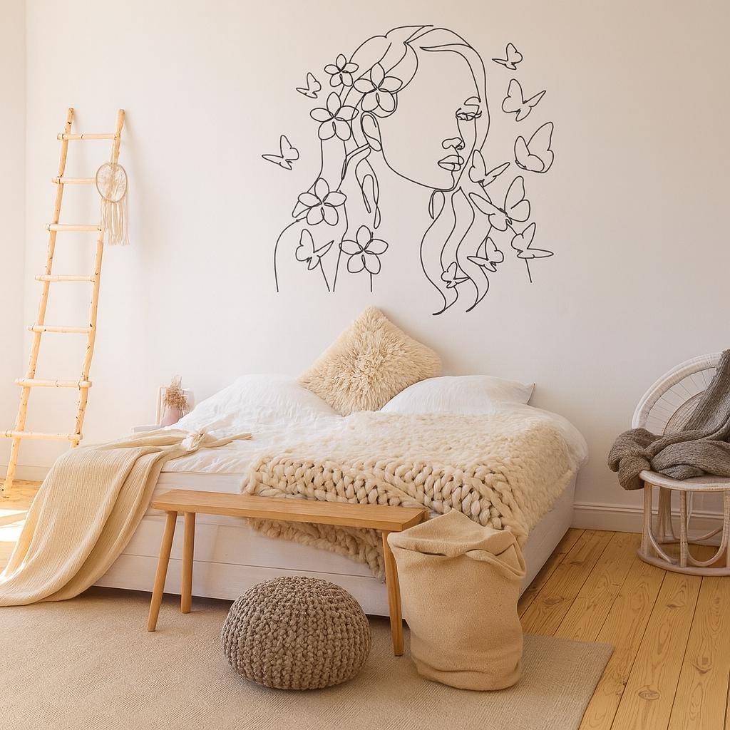 Floral Head Wall Decal displayed in a styled space