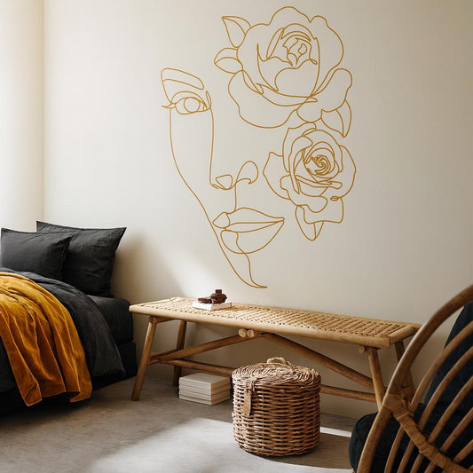 Woman Face Wall Decal installed on a styled wall