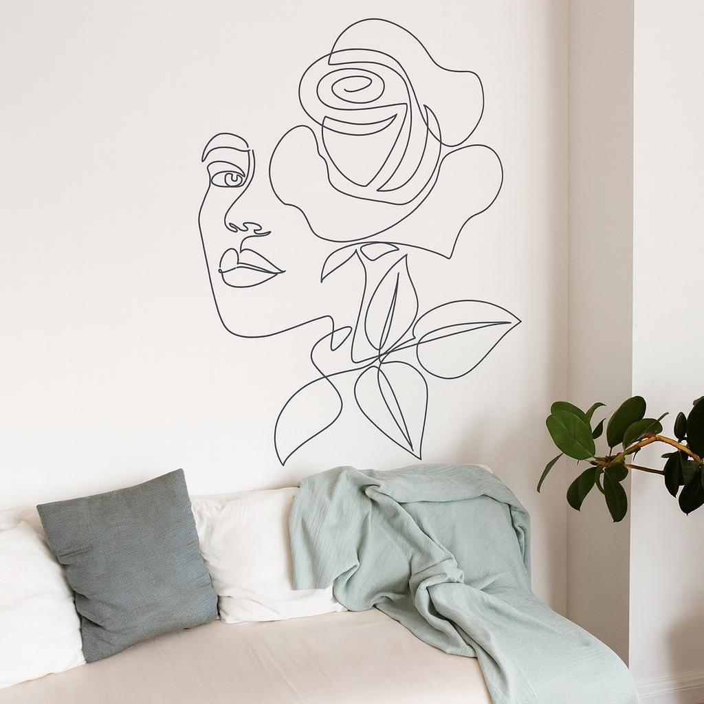 Floral Head Wall Decal arranged on a feature wall