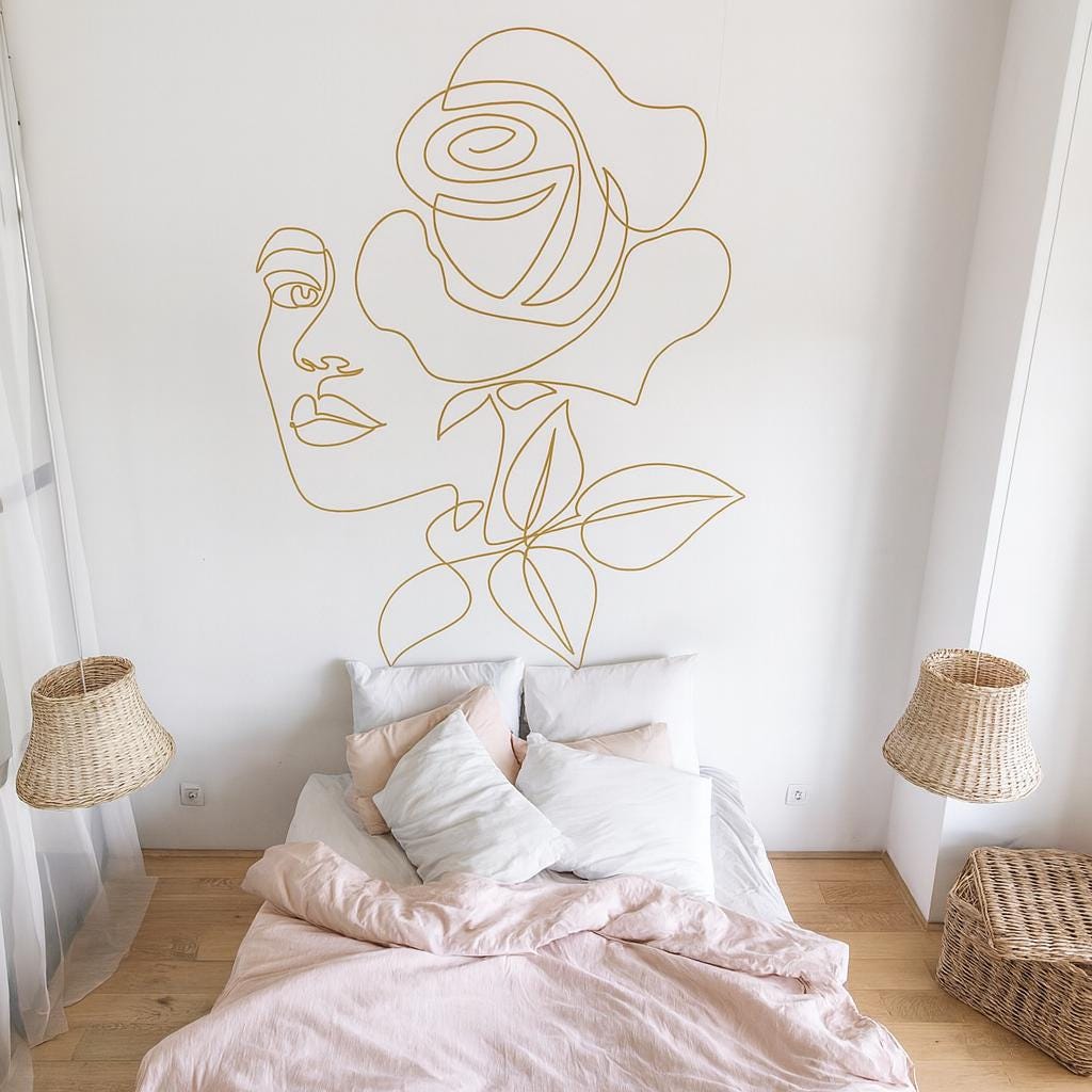 Floral Head Wall Decal shown in a home interior