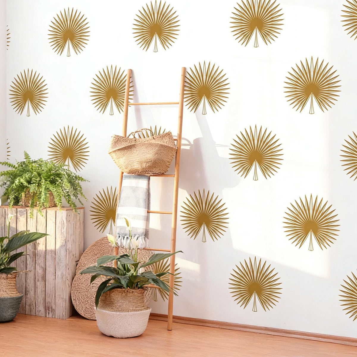 Palm Leaf Wall Decal Set styled in a room setting