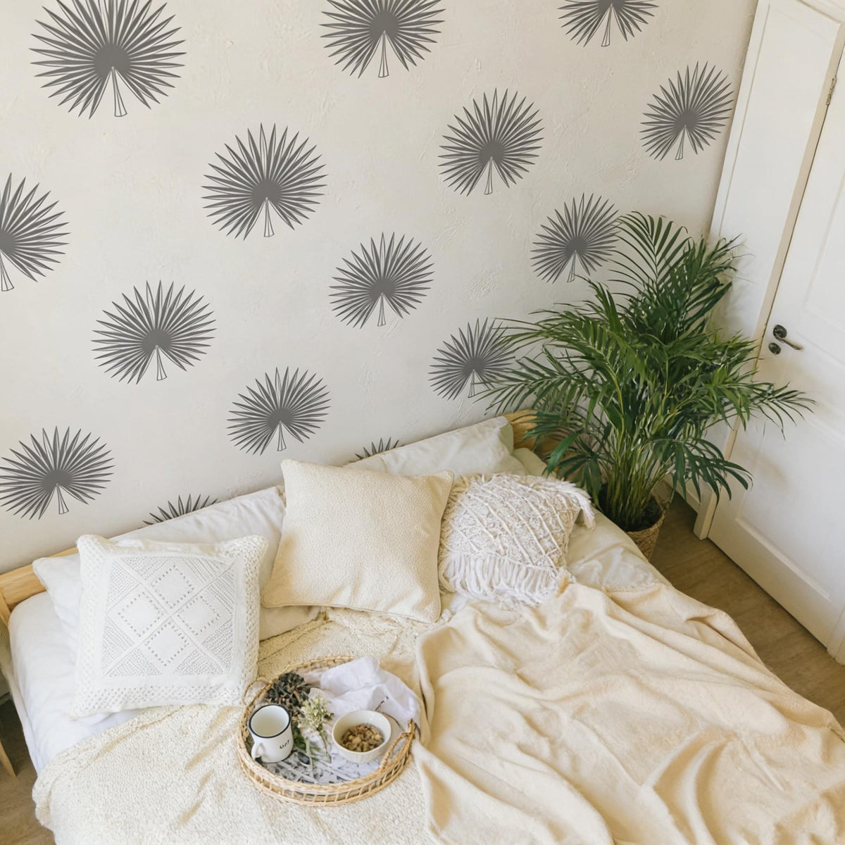 Palm Leaf Wall Decal Set displayed in a styled space