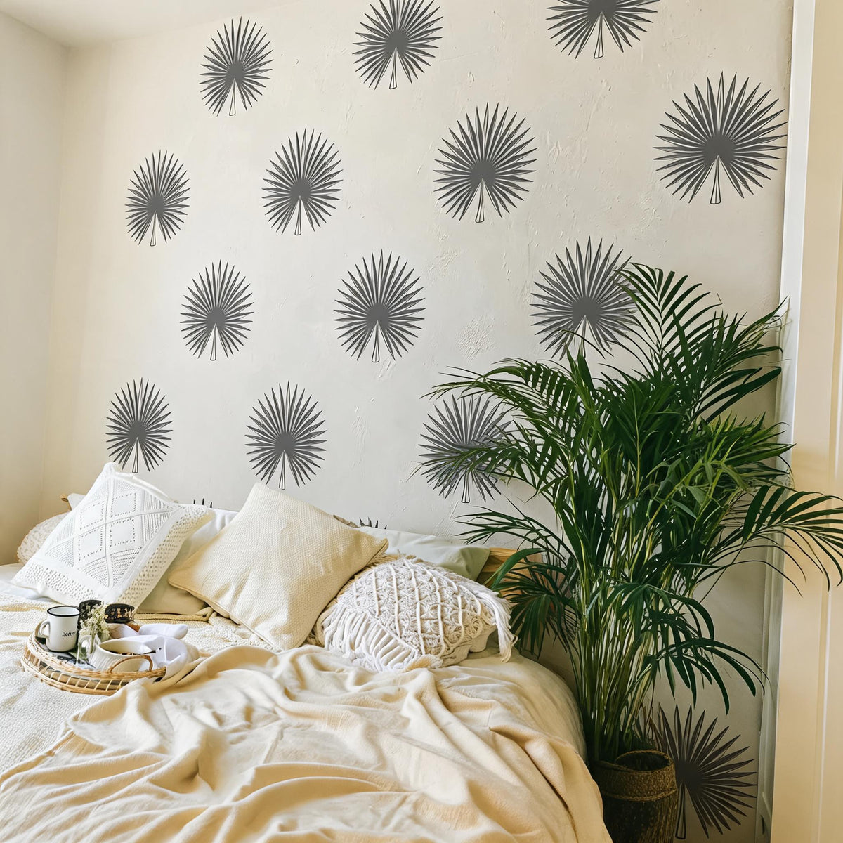 Palm Leaf Wall Decal Set size reference on a wall