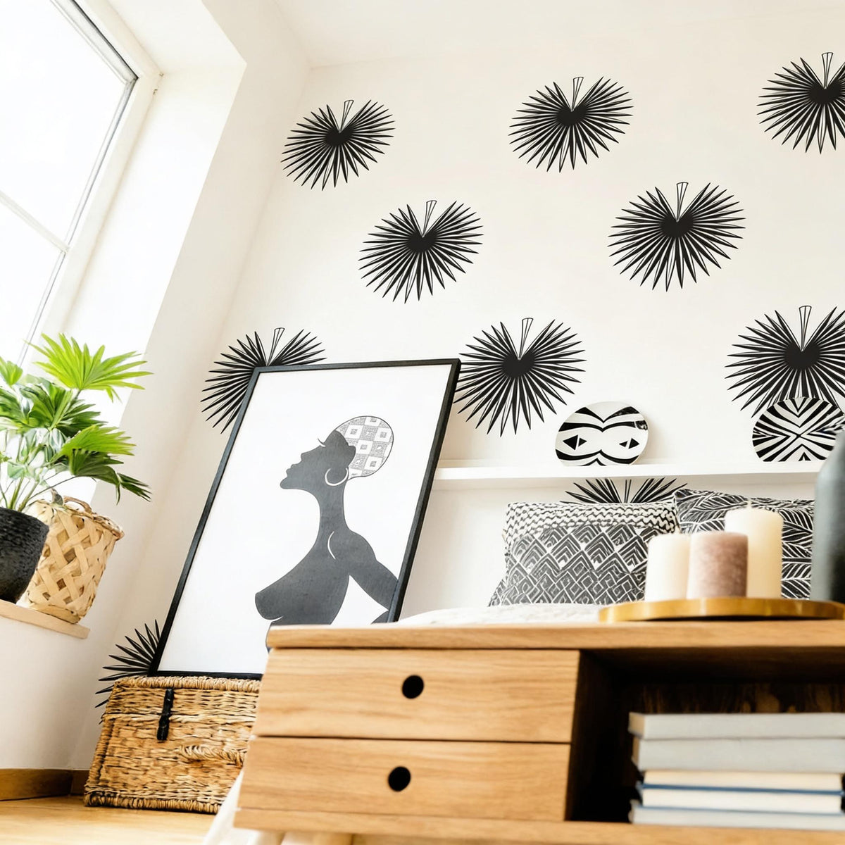 Palm Leaf Wall Decal Set shown in a home interior