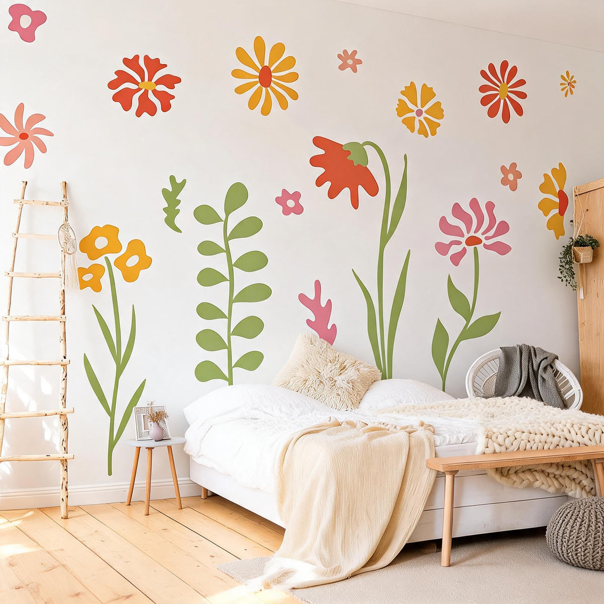 Retro Floral Wall Decals close-up styled detail