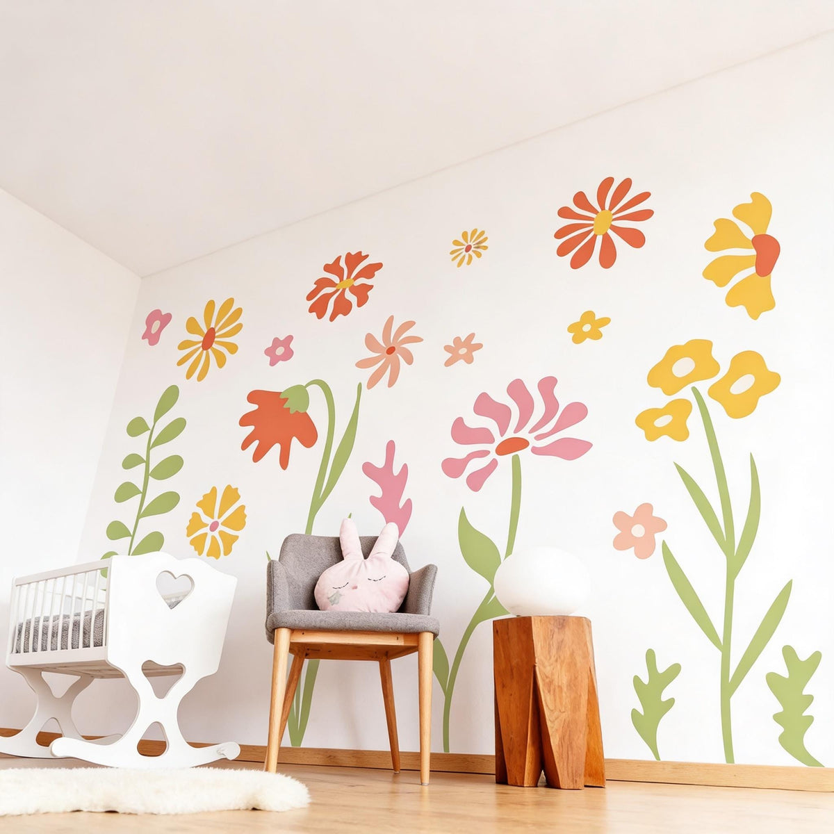 Retro Floral Wall Decals styled in a room setting
