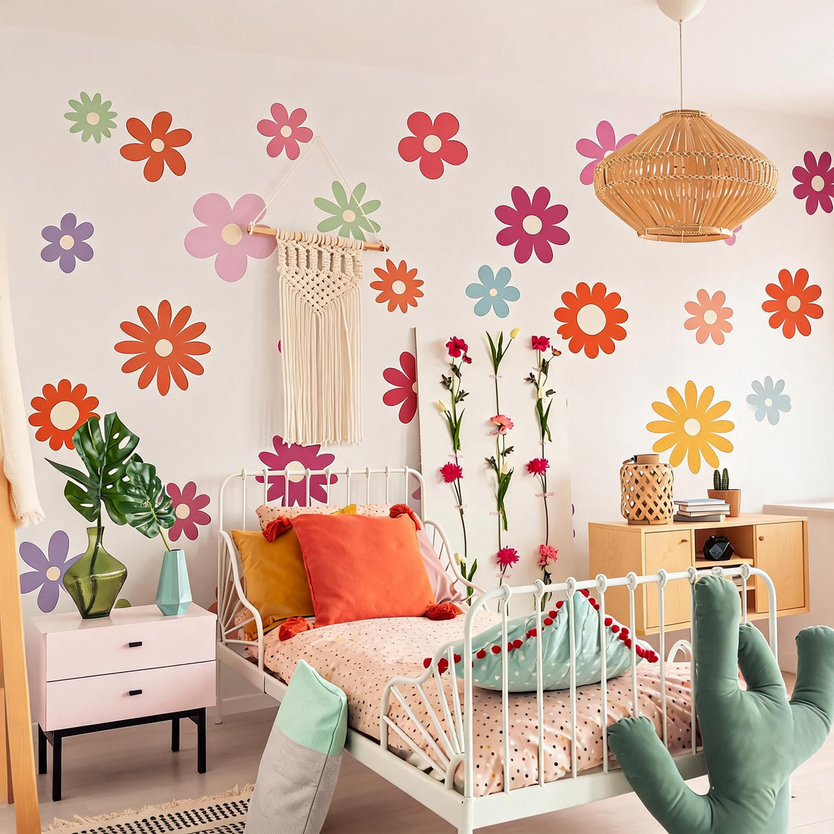 Colorful Flower Wall Decals shown in a home interior