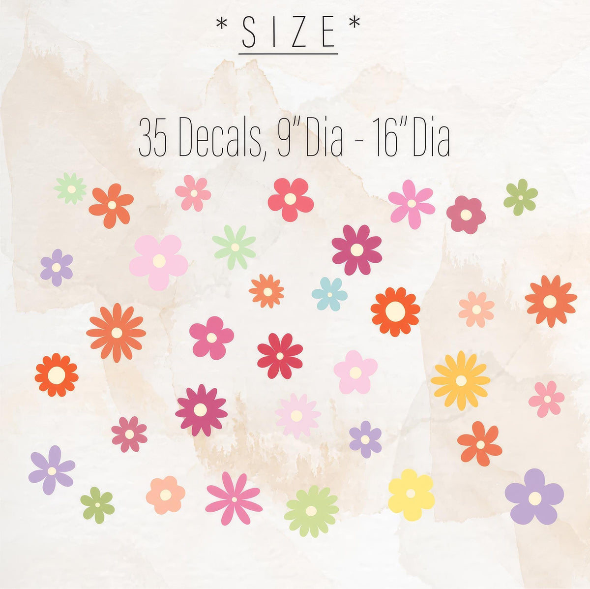 Close-up detail of colorful flower wall decals matte vinyl finish