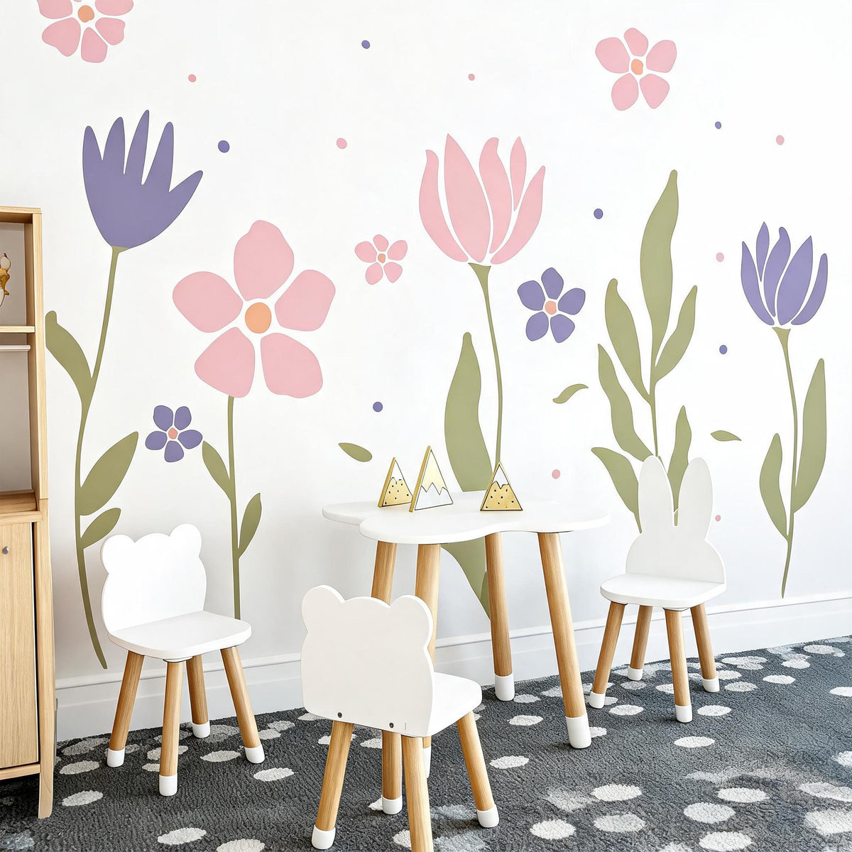 Pastel Flower Wall Decals displayed in a styled space