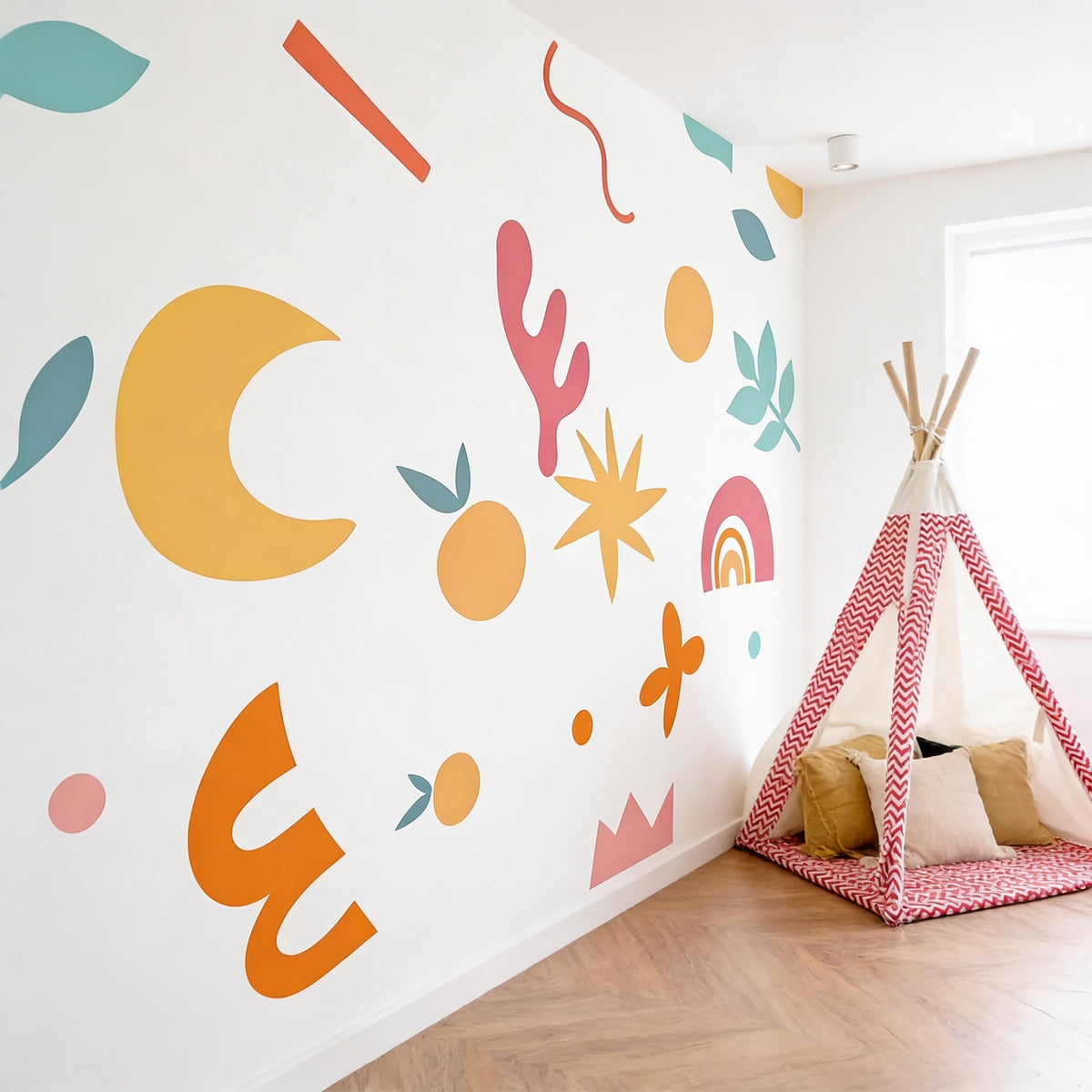 Boho Abstract Wall Decals styled in a room setting