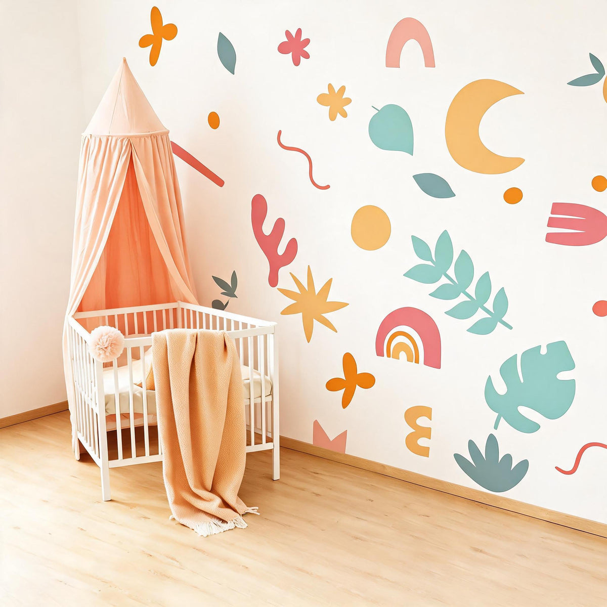 Boho Abstract Wall Decals installed on a styled wall