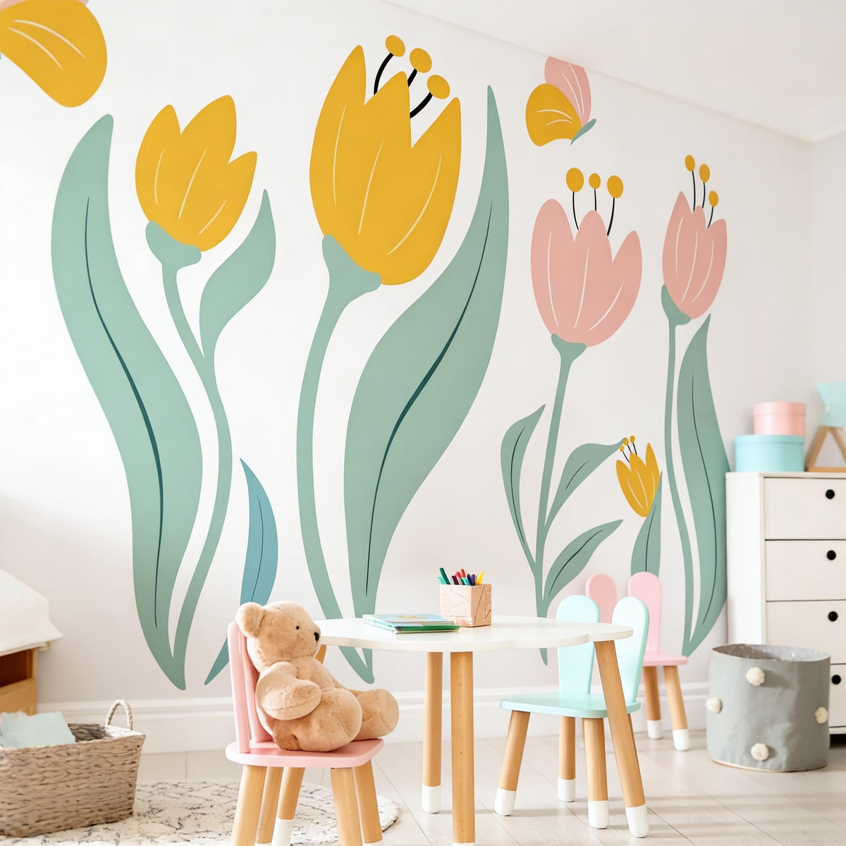 Pastel Tulip Wall Decals size reference on a wall