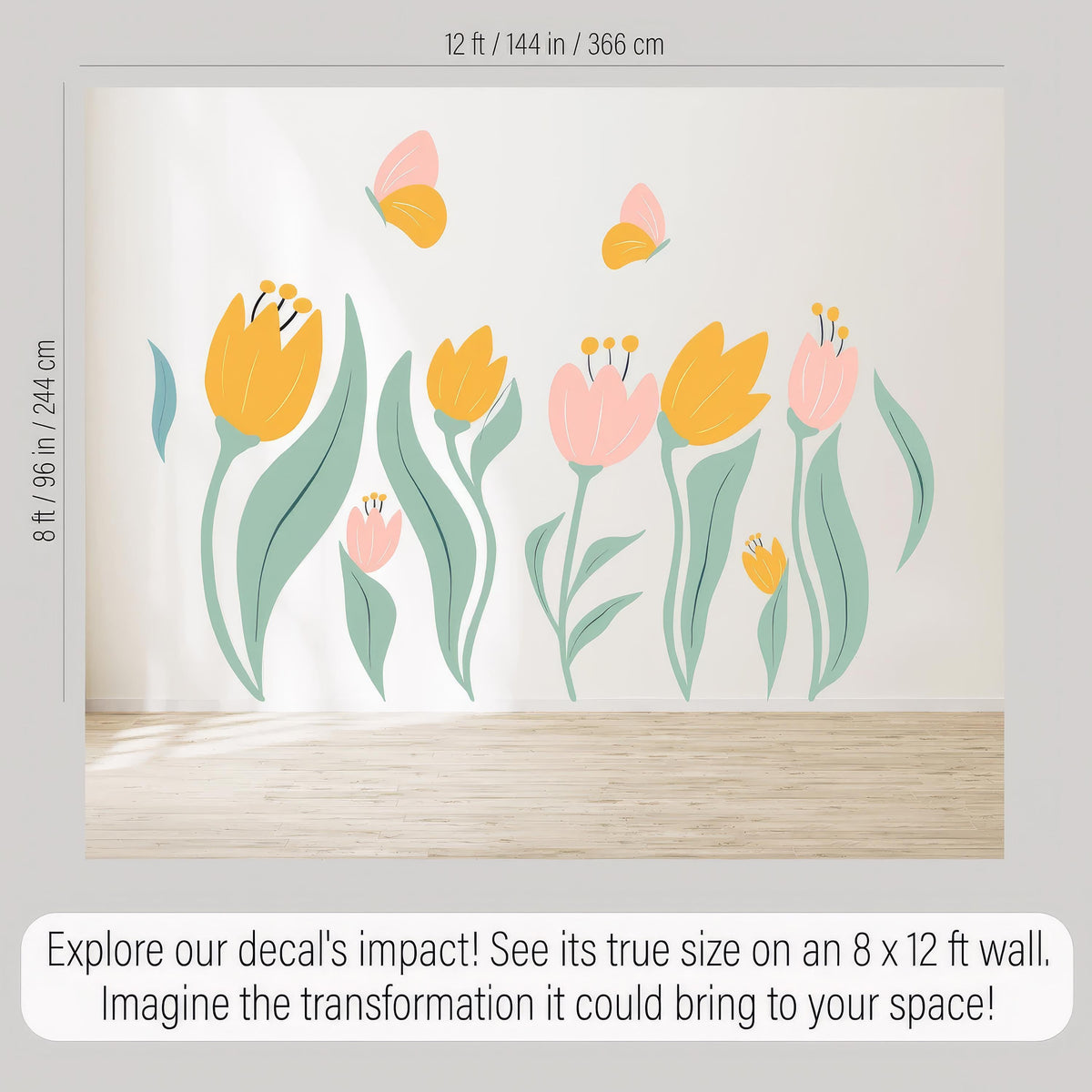 Close-up detail of pastel tulip wall decals matte vinyl finish