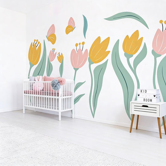 Pastel Tulip Wall Decals installed on a styled wall