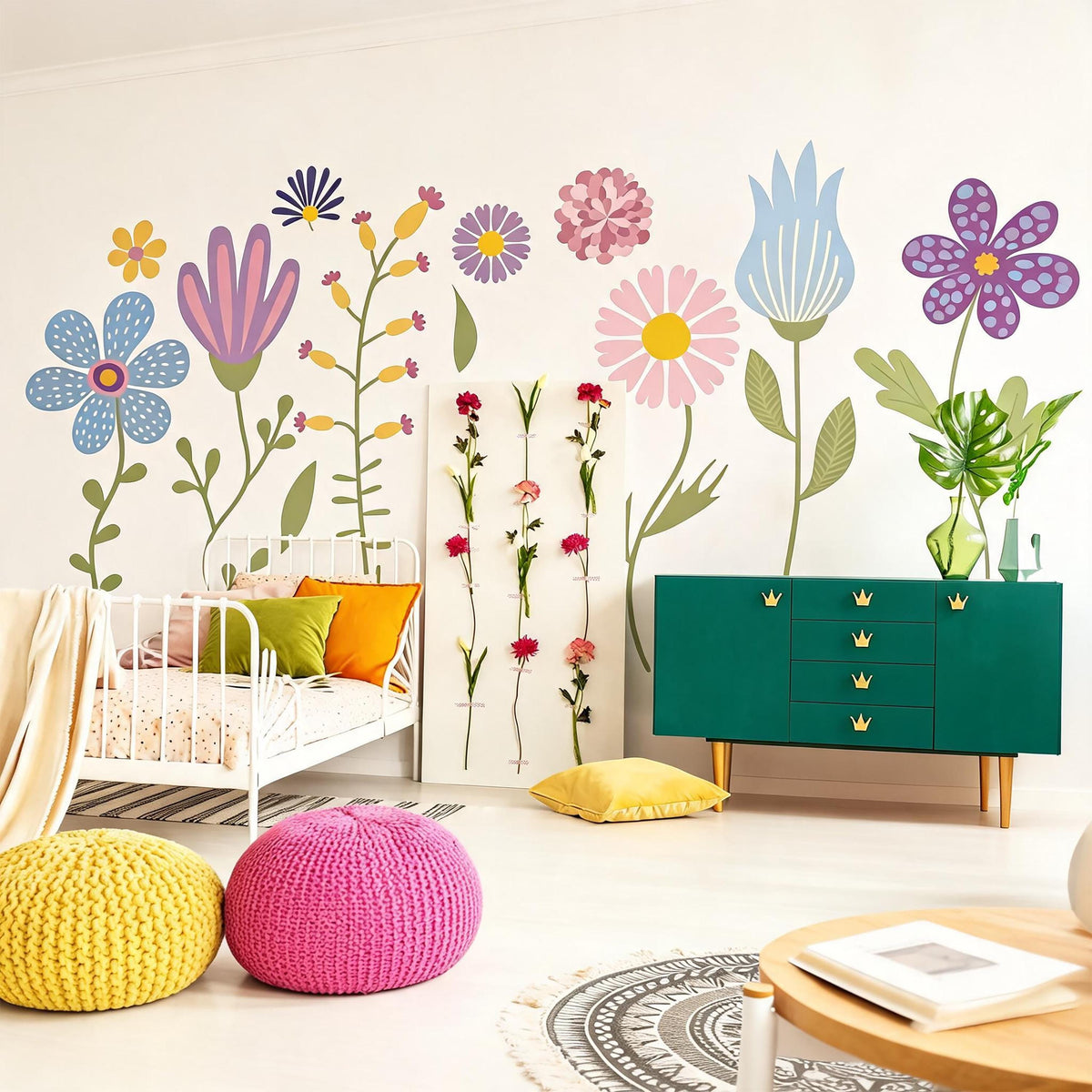 Pastel Flower Wall Decals displayed in a styled space