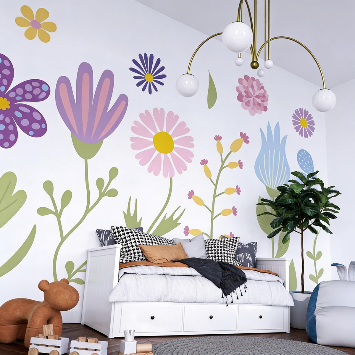 Pastel Flower Wall Decals size reference on a wall