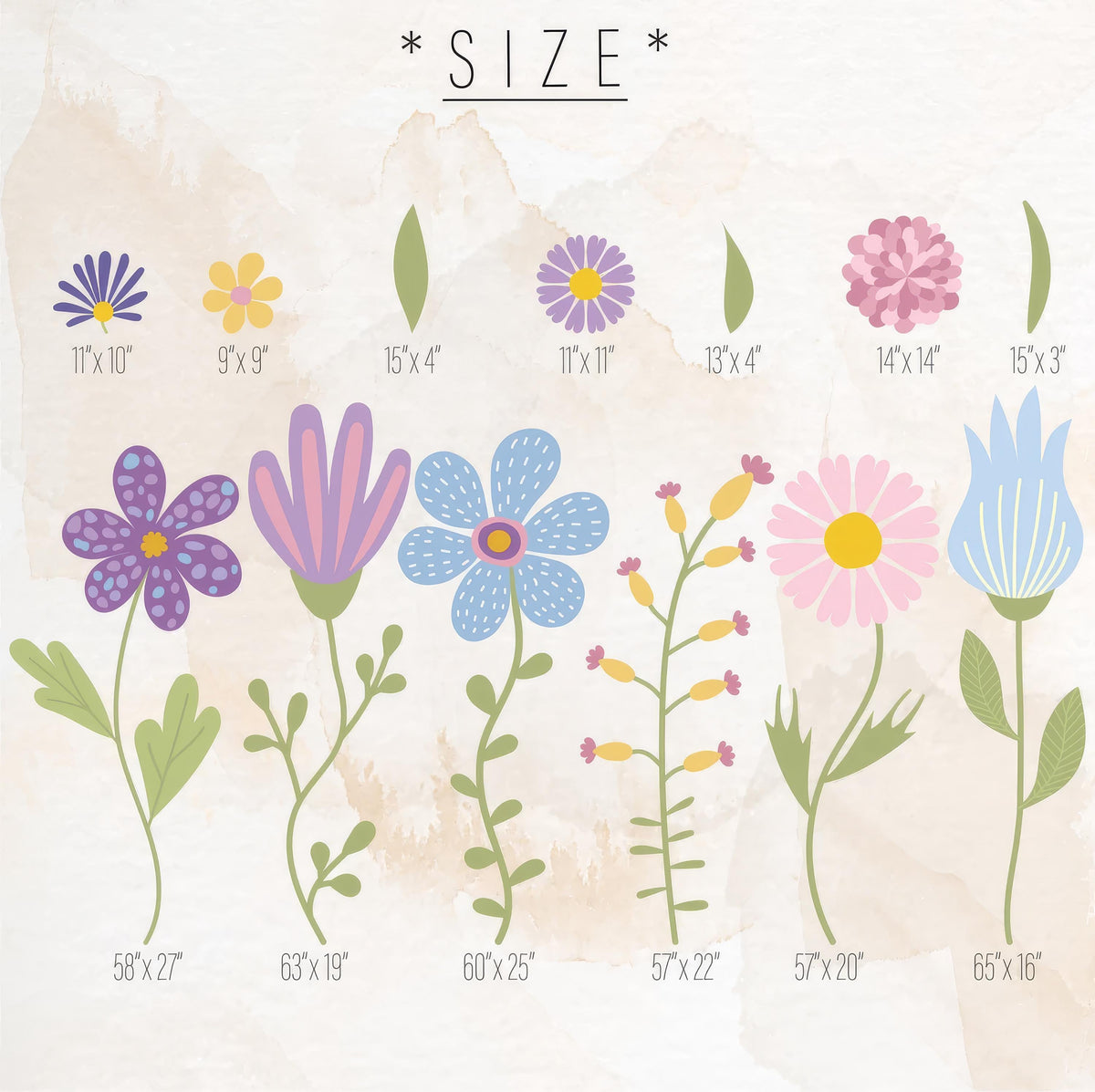 Close-up detail of pastel flower wall decals matte vinyl finish