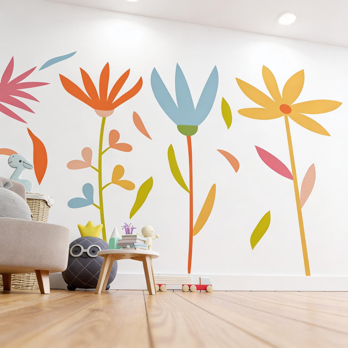 Colorful Flower Wall Decals styled in a room setting