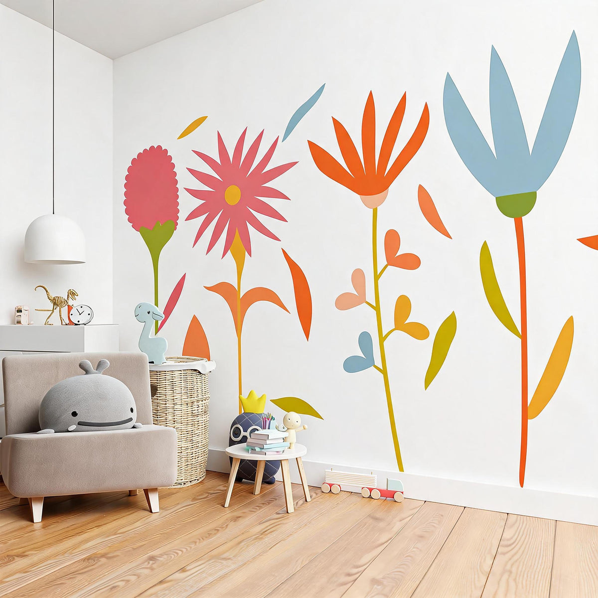 Colorful Flower Wall Decals shown in a home interior