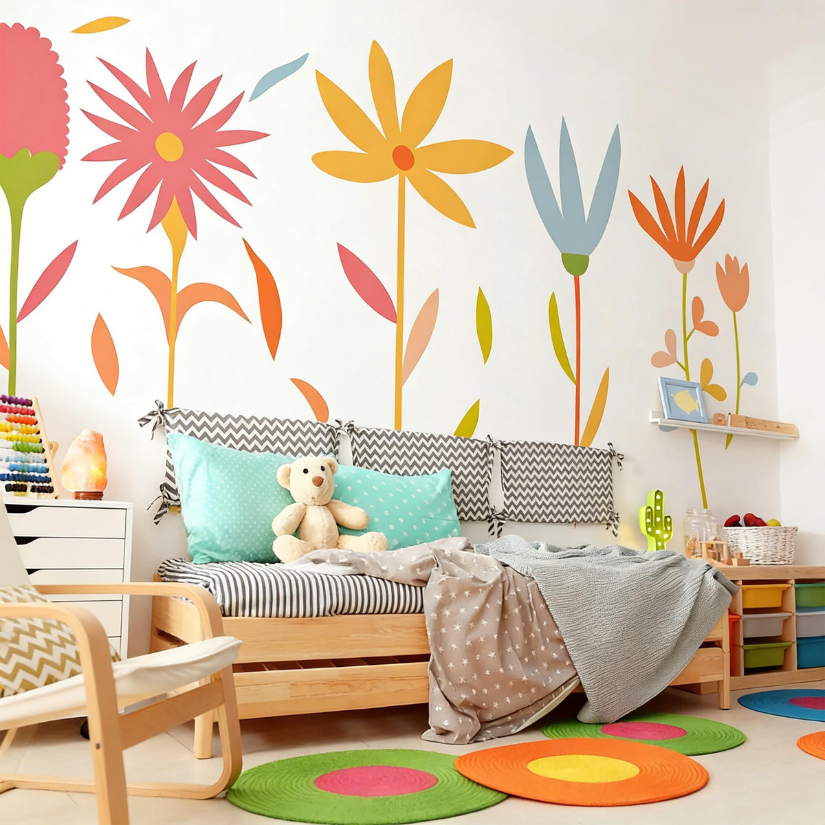 Colorful Flower Wall Decals size reference on a wall