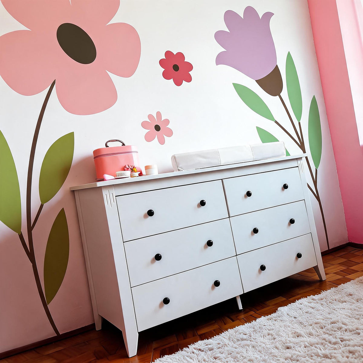 Colorful Flower Wall Decals arranged on a feature wall