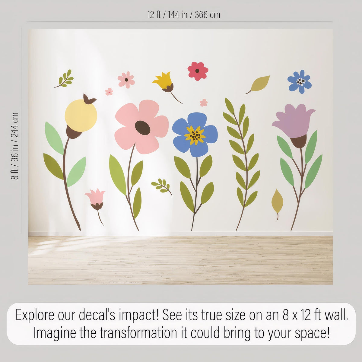 Colorful Flower Wall Decals shown in a home interior