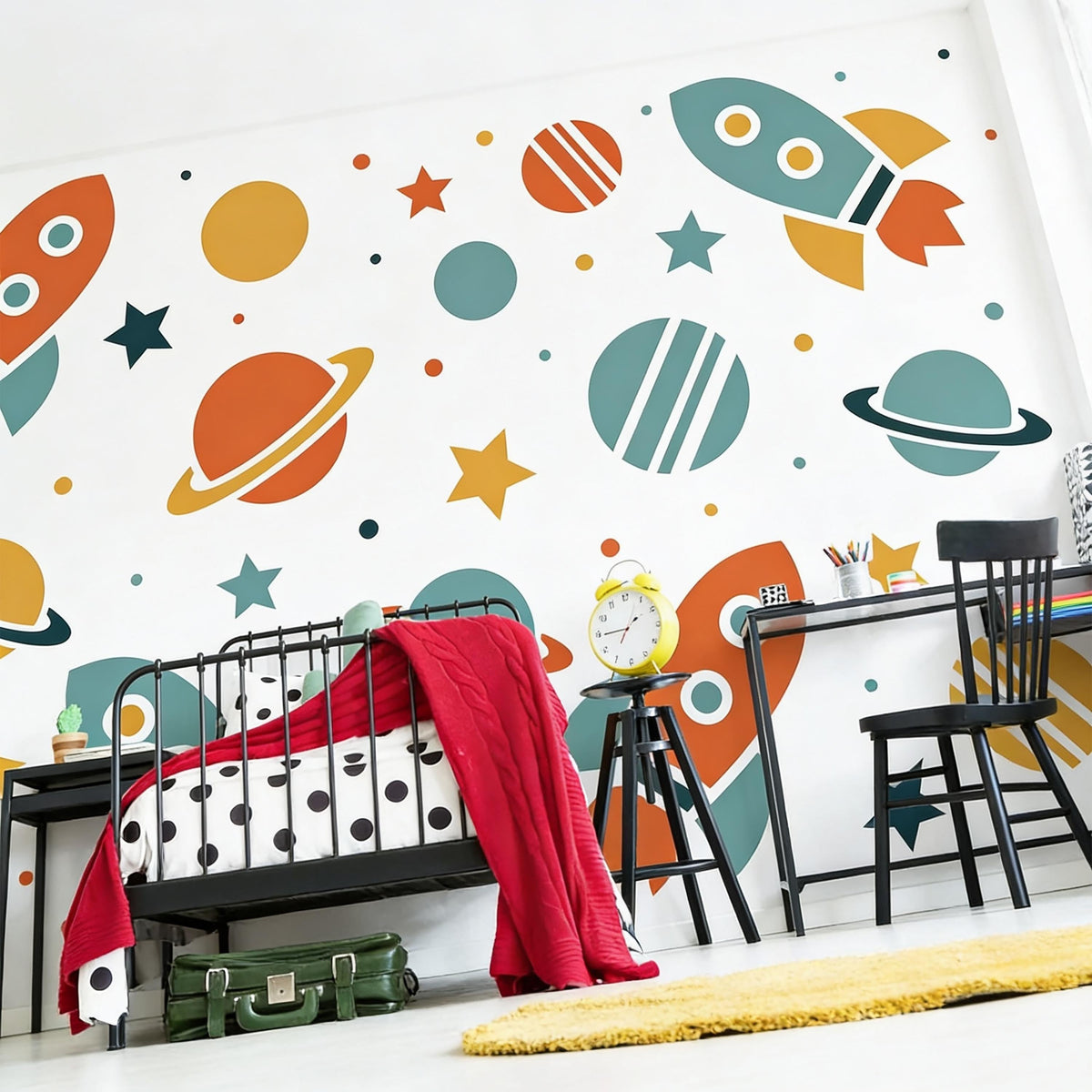 Space Wall Decals displayed in a styled space