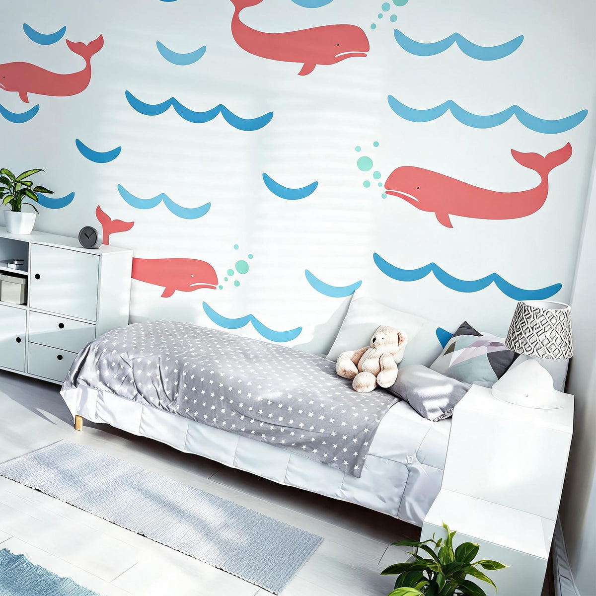 Whale Wall Decals size reference on a wall