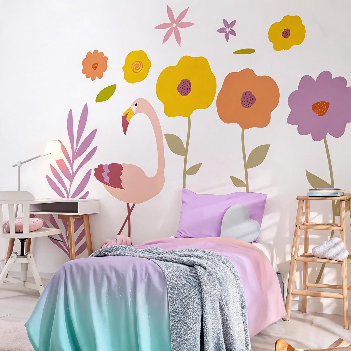 Flamingo Wall Decals arranged on a feature wall