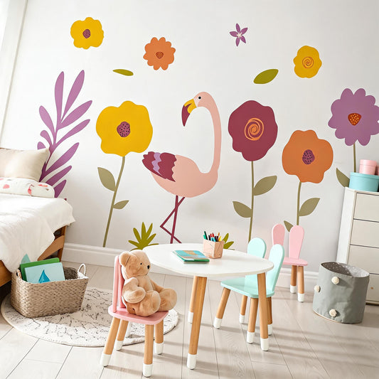 Flamingo Wall Decals installed on a styled wall