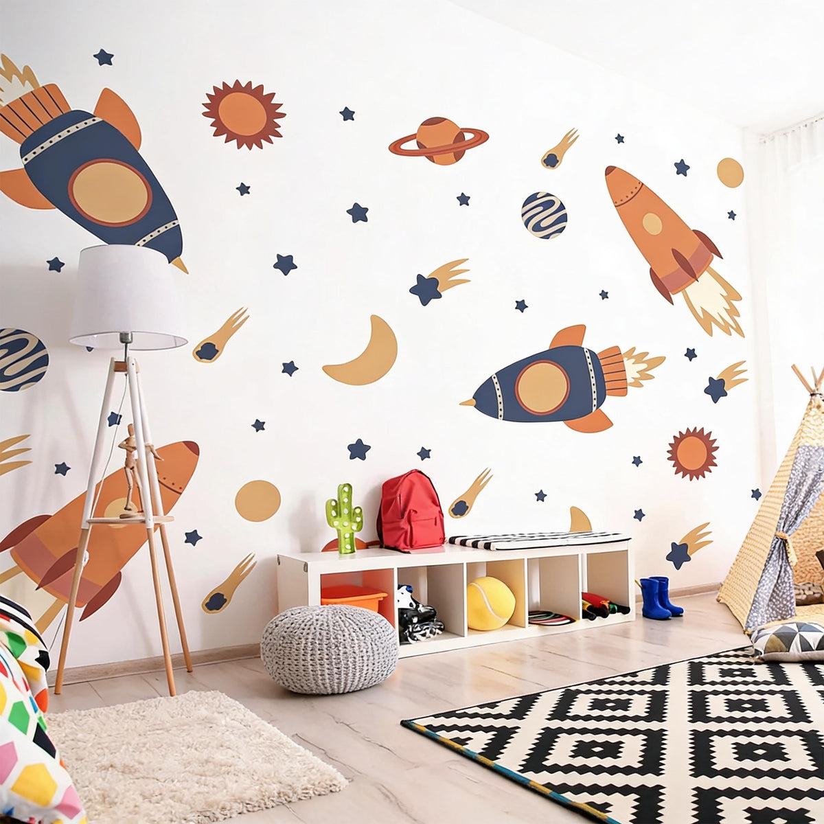 Space Wall Decals installed on a styled wall
