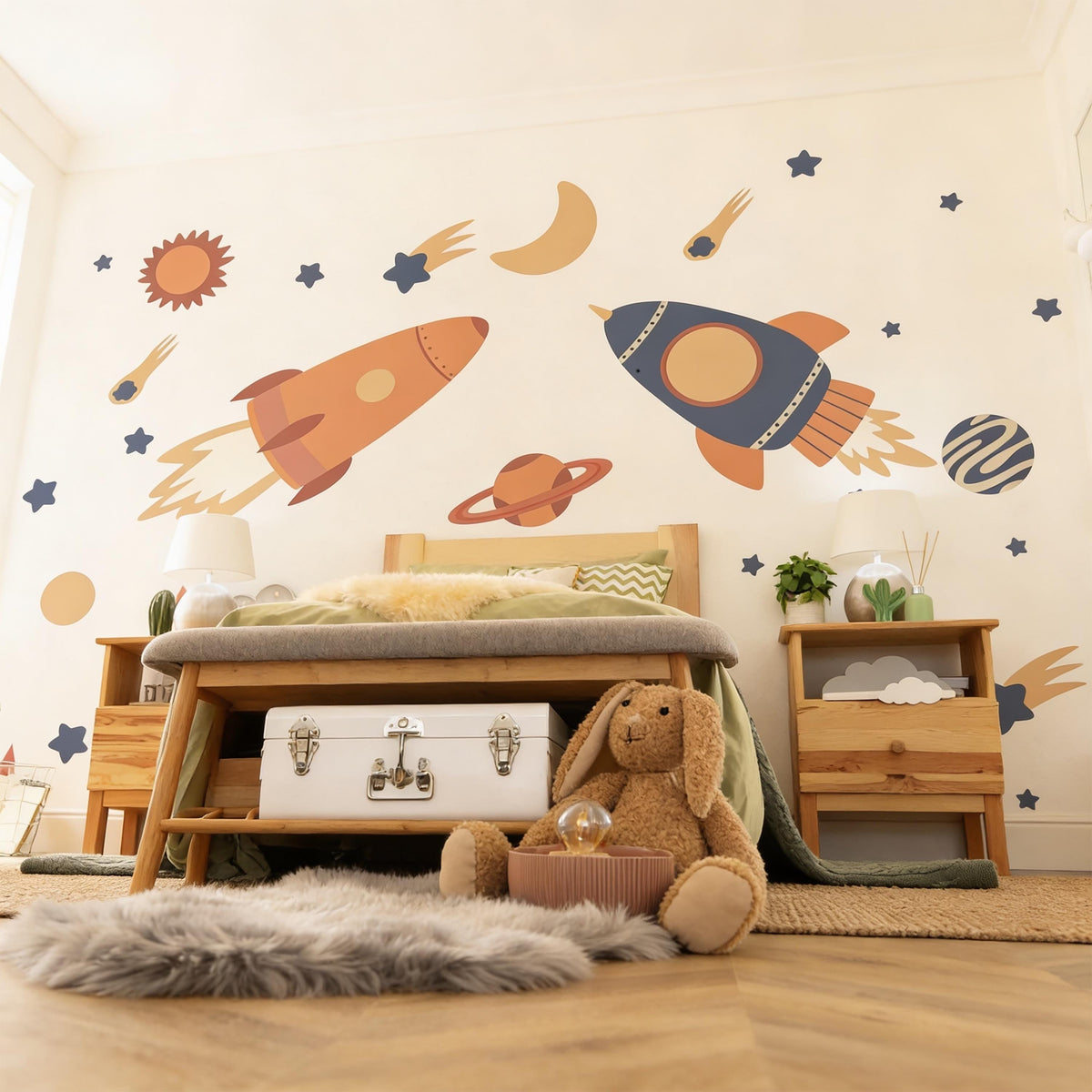 Space Wall Decals displayed in a styled space