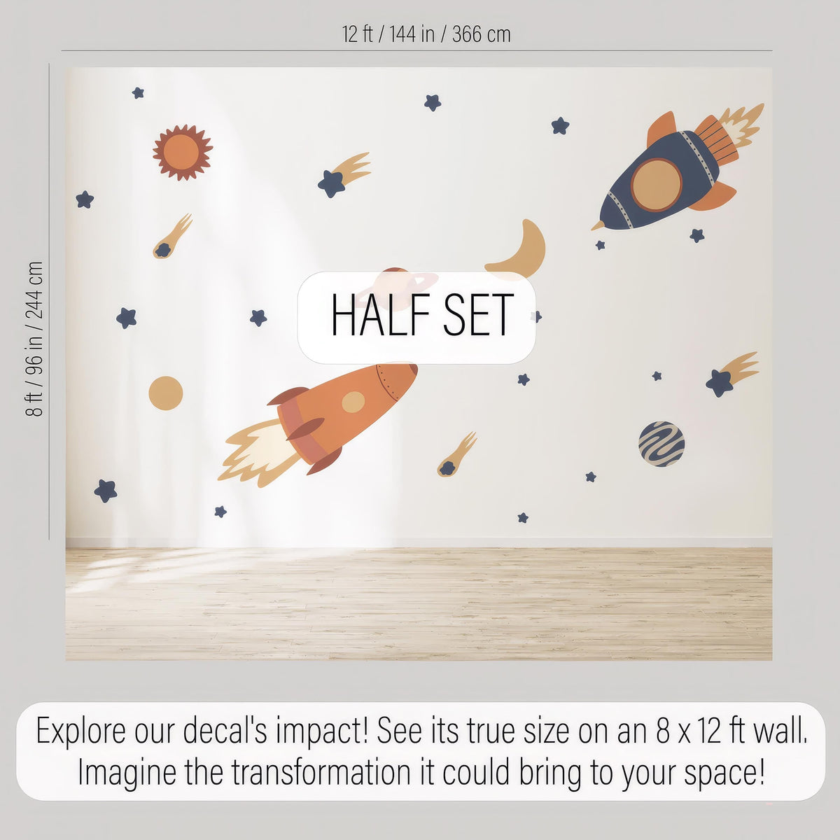 Close-up detail of space wall decals matte vinyl finish